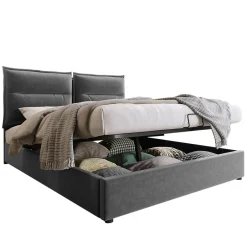 Gutent Lit adulte lit 140x200 cm lit rembourré hydraulique lit de rangement lit double velours gris