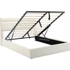 Gutent Lit adulte lit 140x200 cm lit rembourré hydraulique lit double avec sommier à lattes pu blanc crème New