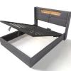 Gutent Lit adulte lit 160x200 cm lit rembourré lit de rangement lit sommier à lattes en bois lit double lin gris Outlet