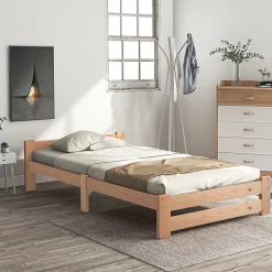 Gutent Lit adulte lit 90x200 cm lit sommier à lattes Single bois massif Neutral