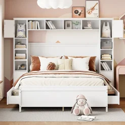 Gutent Lit adulte lit 140x200 cm lit sommier à lattes avec 4 tiroirs et armoire de rangement lit double bois massif blanc Discount