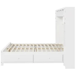 Gutent Lit adulte lit 140x200 cm lit sommier à lattes avec 4 tiroirs et armoire de rangement lit double bois massif blanc Discount