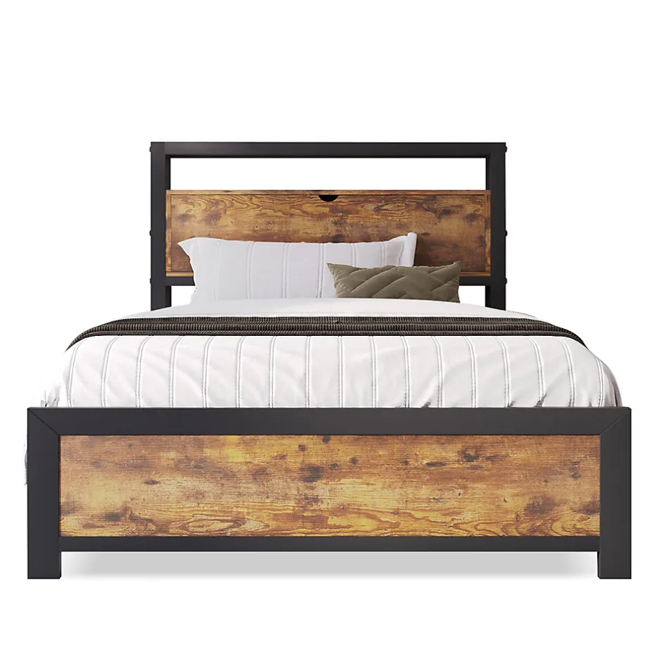 Gutent Lit adulte lit 90x200 cm lit tête de lit de rangement lit sommier à lattes lit en métal Single métal+mdf Neutral