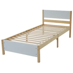ProximaX Lit adulte simple en bois - cadre en pin avec tête de lit et sommier à lattes lit en MDF blanc + naturel - 90x200 cm Discount