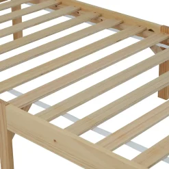 ProximaX Lit adulte simple en bois - cadre en pin avec tête de lit et sommier à lattes lit en MDF blanc + naturel - 90x200 cm Discount