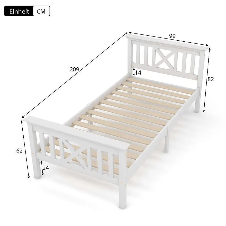 Blackcolors Lit Adulte Simple 90x200cm Bois Blanc Discount