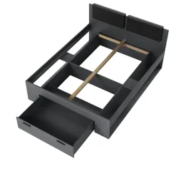 Meublorama Lit adulte 160x200 avec sommier et tiroirs intégrés - Collection FLOYD. Coloris gris effet bois. Discount