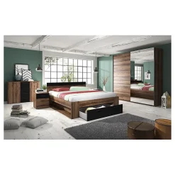 Meublorama Lit adulte 160x200 avec tiroirs intégrés - Collection EOS. Coloris chene foncé et noir Outlet