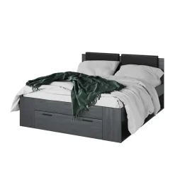 Meublorama Lit adulte 160x200 avec tiroirs intégrés - Collection FLOYD. Coloris gris effet bois