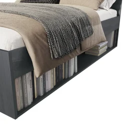 Meublorama Lit adulte 160x200 avec tiroirs intégrés - Collection FLOYD. Coloris gris effet bois
