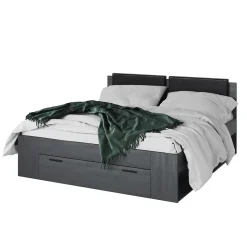 Meublorama Lit adulte 180x200 avec tiroirs intégrés - Collection FLOYD, Coloris gris effet bois