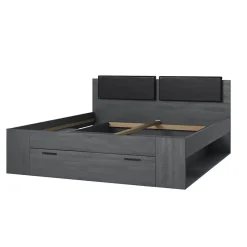 Meublorama Lit adulte 180x200 avec tiroirs intégrés - Collection FLOYD, Coloris gris effet bois