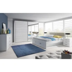 Meublorama Lit adulte 180x200 avec tiroirs intégrés - Collection FLOYD, Coloris blanc effet bois Sale