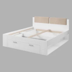 Meublorama Lit adulte 180x200 avec tiroirs intégrés - Collection FLOYD, Coloris blanc effet bois Sale