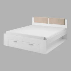 Meublorama Lit adulte 180x200 avec tiroirs intégrés - Collection FLOYD, Coloris blanc effet bois Sale