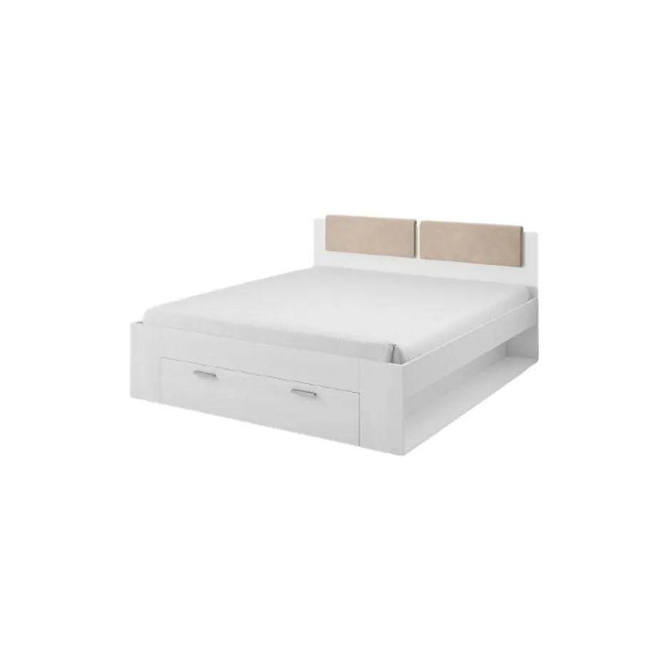 Meublorama Lit adulte 180x200 avec tiroirs intégrés - Collection FLOYD, Coloris blanc effet bois Sale