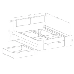 Meublorama Lit adulte 180x200 avec tiroirs intégrés - Collection FLOYD, Coloris blanc effet bois Sale