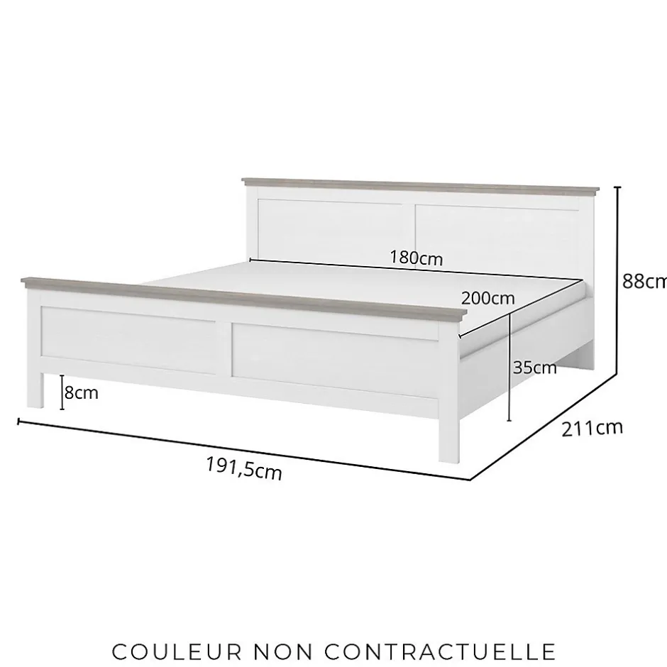 Meublorama Lit adulte 180x200 collection ASSIA. Coloris vert kaki et finitions aspect chene Discount
