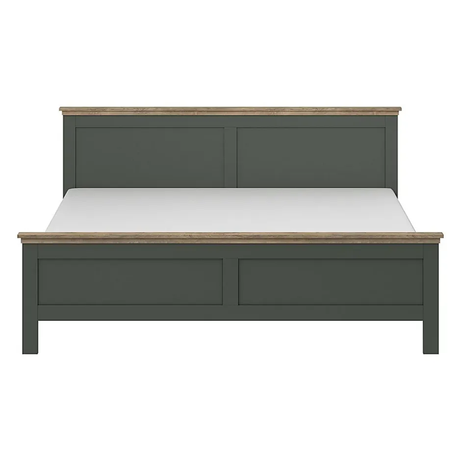Meublorama Lit adulte 180x200 collection ASSIA. Coloris vert kaki et finitions aspect chene Discount