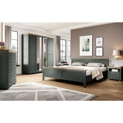 Meublorama Lit adulte 180x200 collection ASSIA. Coloris vert kaki et finitions aspect chene Discount