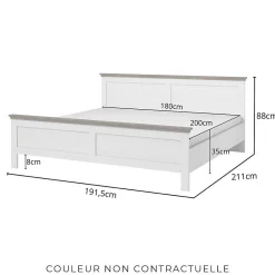 Meublorama Lit adulte 180x200 collection ASSIA. Coloris vert kaki et finitions aspect chene.
