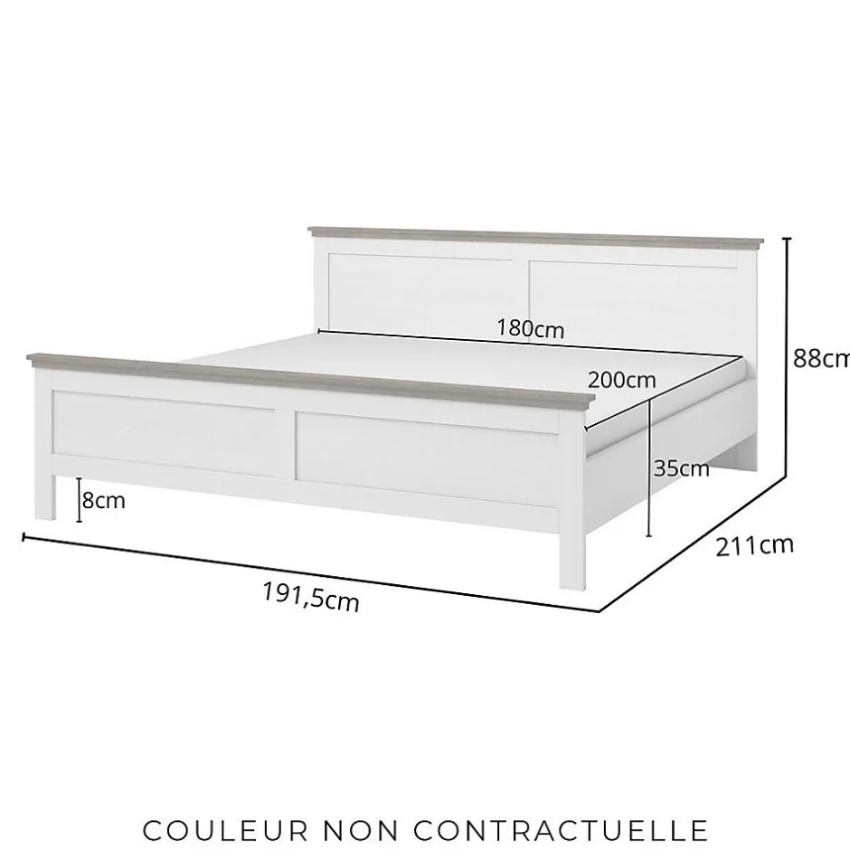 Meublorama Lit adulte 180x200 collection ASSIA. Coloris vert kaki et finitions aspect chene.