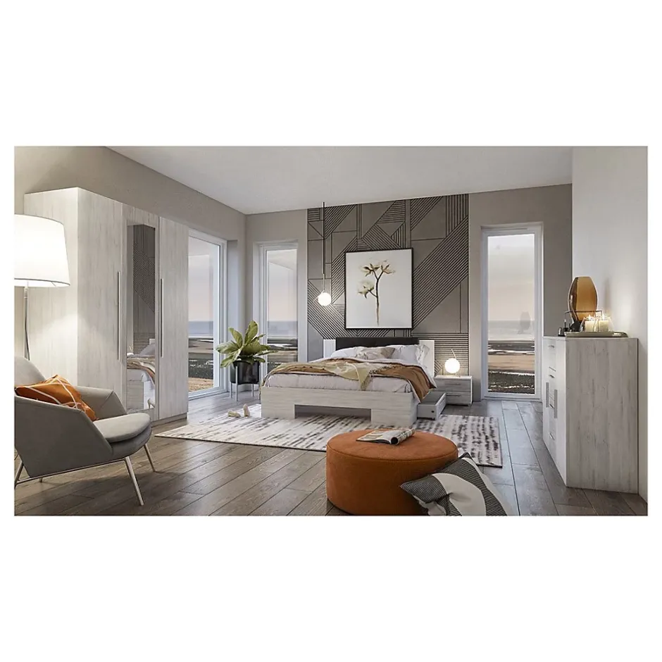 Meublorama Lit adulte 180x200 collection IRINA. Coloris gris clair et gris foncé