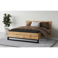Meublorama Lit adulte 160x200 style industriel - Collection MILOS. Coloris chene brut et noir. Clearance