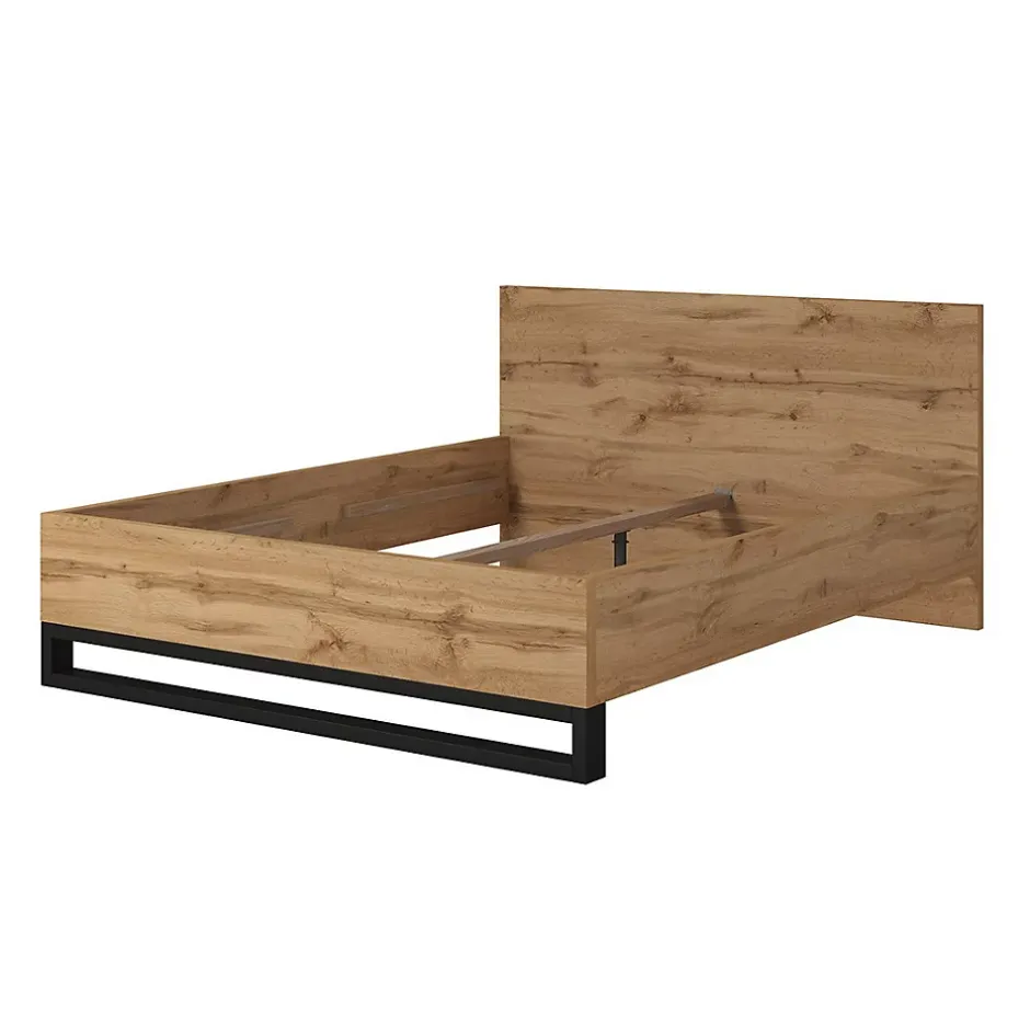 Meublorama Lit adulte 160x200 style industriel - Collection MILOS. Coloris chene brut et noir. Clearance