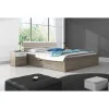 Meublorama Lit adulte 160x200, tiroirs intégrés et sommier inclus - Collection EOS. Coloris chene clair et blanc