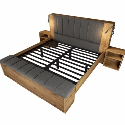 ModernLuxe Lit adulte 180x200cm - lampe de lecture+prises chargement+banquette de rangement - 2 tables de chevet - Naturel (sans matelas) Online