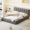 Simple Life Lit adulte 160x200cm en lin avec dossier moelleux, lit plat avec sommier à lattes, gris