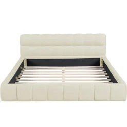 Simple Life Lit adulte 160x200cm en lin avec dossier moelleux, Lit plat avec sommier à lattes, beige