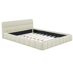 Simple Life Lit adulte 160x200cm en lin avec dossier moelleux, Lit plat avec sommier à lattes, beige
