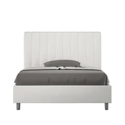 Ityhome Lit Agueda en simili cuir blanc avec sommier tapissé 120x210