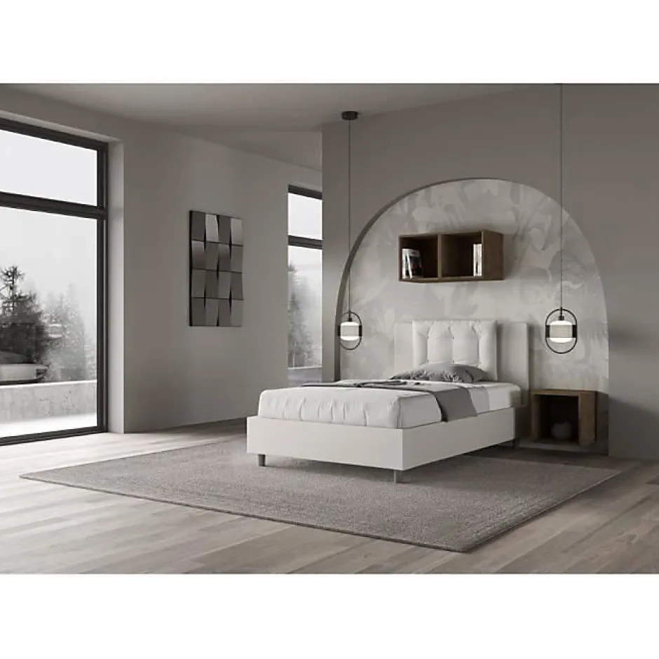 Ityhome Lit Annalisa en simili cuir blanc avec sommier tapissé 120x210 Hot
