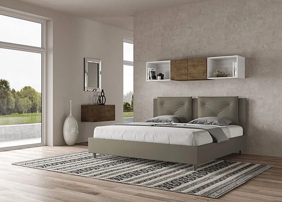 Ityhome Lit Appia avec sommier rembourré 180x190 en simili cuir cappuccino Hot
