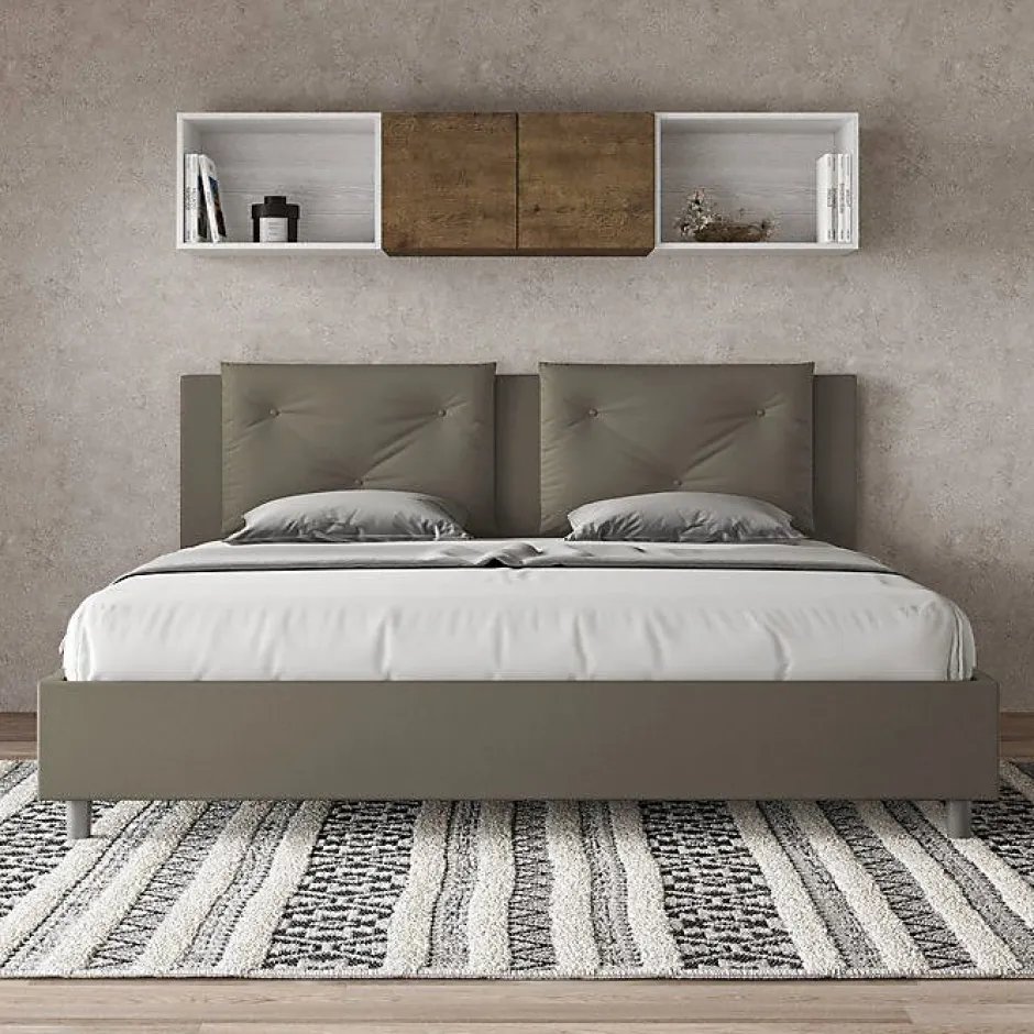Ityhome Lit Appia avec sommier rembourré 180x190 en simili cuir cappuccino Hot
