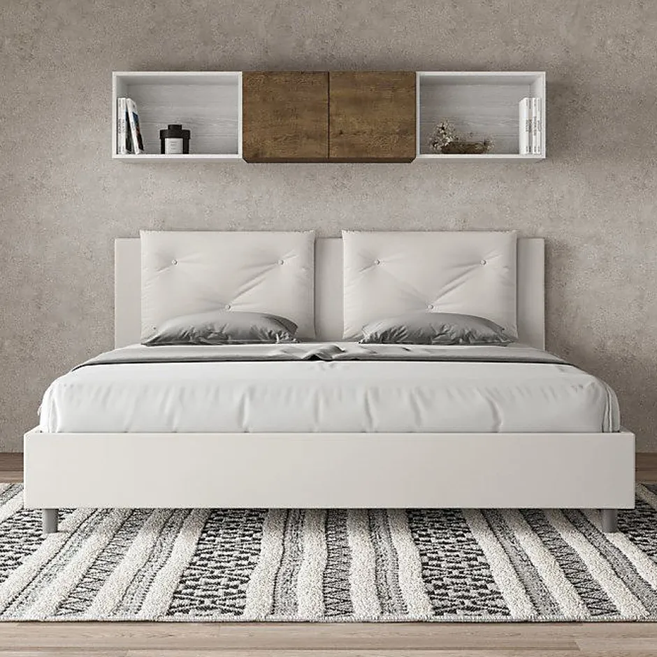 Ityhome Lit Appia en simili cuir blanc avec sommier tapissé 180x190 Discount