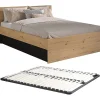Vente-unique Lit avec 2 tiroirs 140 x 190/200 cm - Coloris : Naturel et noir + Sommier - VARLY Hot