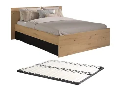 Vente-unique Lit avec 2 tiroirs 140 x 190/200 cm - Coloris : Naturel et noir + Sommier - VARLY Hot