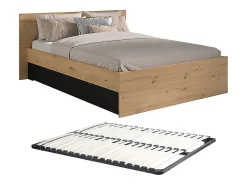 Vente-unique Lit avec 2 tiroirs 140 x 190/200 cm - Coloris : Naturel et noir + Sommier - VARLY Hot