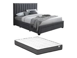 Vente-unique Lit avec 3 tiroirs 180 x 200 cm - Tissu - Gris + Matelas - LIAKO Best