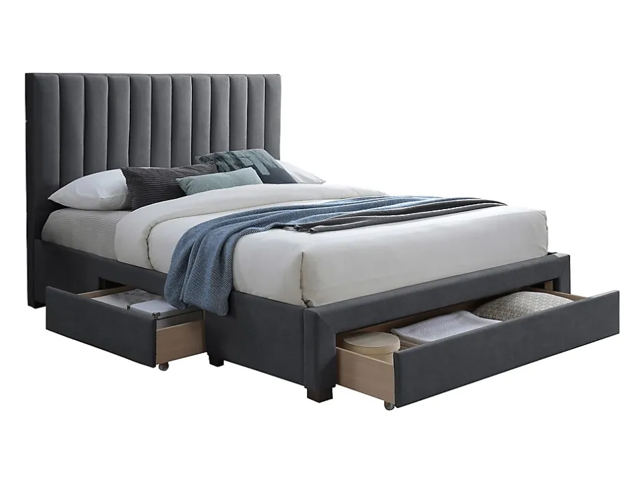 Vente-unique Lit avec 3 tiroirs 180 x 200 cm - Tissu - Gris + Matelas - LIAKO Best
