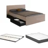 Vente-unique Lit avec 4 tiroirs 140 x 190 cm - Coloris : Naturel et noir + Sommier + Matelas - VELONA Best