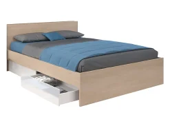 Vente-unique Lit avec 2 tiroirs 160 x 200 cm - Coloris : Naturel et blanc brillant - VELONA Sale