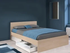 Vente-unique Lit avec 2 tiroirs 160 x 200 cm - Coloris : Naturel et blanc brillant - VELONA Sale