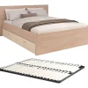 Vente-unique Lit avec 4 tiroirs 140 x 190 cm - coloris : Naturel et beige + Sommier - VELONA