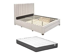 Vente-unique Lit avec 3 tiroirs 180 x 200 cm - Tissu - Beige + Matelas - LIAKO Best