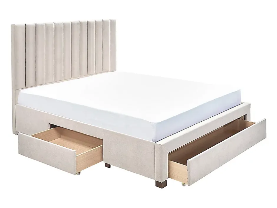 Vente-unique Lit avec 3 tiroirs 180 x 200 cm - Tissu - Beige + Matelas - LIAKO Best